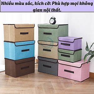 Bộ 2 Hộp vải đựng đồ có nắp tiện lợi- Thùng vải gấp gọn lưu trữ đa năng- Hộp vải đựng quần áo- Thùng chứa đồ gia đình bằng vải canvas- Hộp đựng đồ nội thất gọn gang- Hộp đựng đồ chơi/trang phục có tay cầm