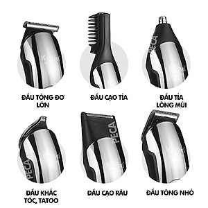 Tông đơ cắt tóc đa năng 11in1 Kemei KM-8508 nhiều đầu thay thế dùng cắt tóc, chấn viền, cạo râu, cạo lông, tỉa lông mũi, cạo chân mày,...có màn hình LED hiển thị điều chỉnh 2 mức tốc độ sạc nhanh 2h