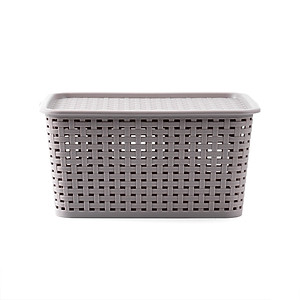 Giỏ nhựa mây tre đan đựng đồ có nắp đậy, giỏ đựng đồ đa năng, rổ nhựa (28.5*20*13.8cm). Phân phối bởi Cobi Home.