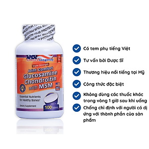 (HSD 06/2026) Viên Uống Glucosamine Chondroitin With Msm Giúp Giảm Đau Do Viêm Xương Khớp Hộp 100 Viên