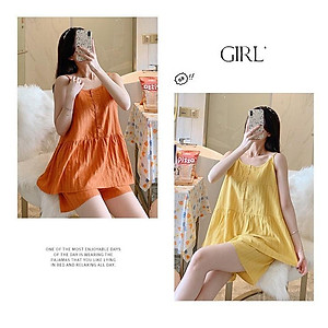 Bộ đồ ngủ dành cho nữ áo 2 dây quần đùi mặc nhà vải cotton (cotton đũi) mềm nhẹ, thoáng mát, nhiều màu size từ 40-75 kg phong cách năng động dễ thương