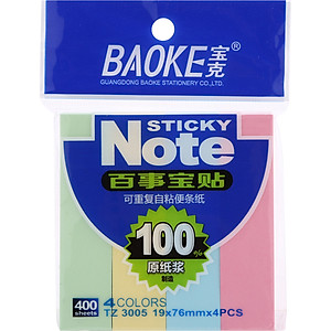 Bộ 2 Xấp Giấy Note 4 Màu Baoke 3005 - 19 x 76 mm/ 1 Màu (400 sheets/Xấp)