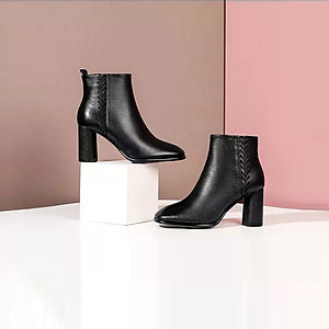 Giày boot nữ cổ thấp 7 phân hàng hiệu rosata hai màu đen nâu ro307