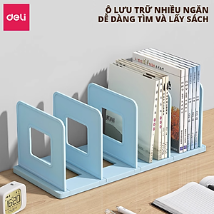 Giá Đựng Sách Để Bàn Deli - Kệ Chia 4 Ngăn Văn Phòng Học Sinh Sinh Viên - Chặn Sách Nhiều Ngăn Giúp Sắp Xếp Tài Liệu