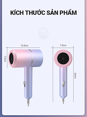 Máy Sấy Tóc Mini Gấp Gọn Besti Cao Cấp, Công Suất Lớn, Động Cơ Êm Ái, Ổn Định, Tặng Đầu Sấy Tạo Kiểu Tóc Chuyên Nghiệp - Hàng Chính Hãng