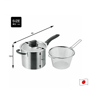Bộ nồi xửng hấp inox có tay cầm Tsubame 3.8 lít thân & nắp, rổ lót bằng inox cao cấp - hàng nội địa Nhật Bản
