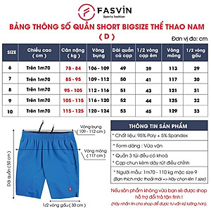 Quần đùi nam thể thao BIG SIZE  FASVIN Từ 80 Đến 120KG vải co giãn mềm mát D23559.HN