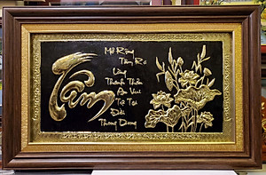 TRANH ĐỒNG VÀNG LIỀN TẤM THƯ PHÁP CHỮ TÂM