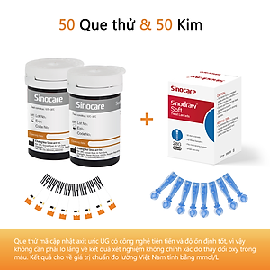 50 Que Thử Axid Uric  ( Bệnh Gút) Dùng Cho Máy Safe AQ UG Sinocare  kèm 50 Kim Chích máu