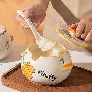 HŨ ( ÂU ) 800ML BẰNG SỨ ĐỰNG MỠ, THỐ SỨ ĐỰNG GIA VỊ, CÓ NẮP + THÌA, CHỊU NHIỆT CAO, HŨ MUỐI DƯA HỌA TIẾT VINTAG - HÀNG CHÍNH HÃNG MINIIN