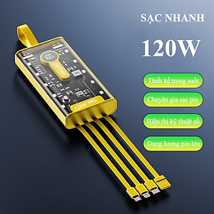 Sạc Dự Phòng trong suốt 30000mAh - sạc siêu nhanh, tích hợp 4 cáp, 2 cổng usb, sạc cùng lúc nhiều điện thoại - Hàng chính hãng