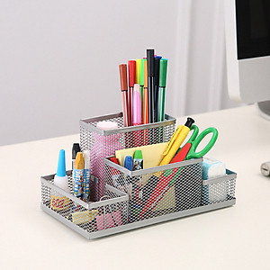 Hộp đựng bút 4 NGĂN để bàn kim loại đa năng, bền đẹp phù hợp cho bàn học, bàn làm việc, văn phòng - giao màu ngẫu nhiên