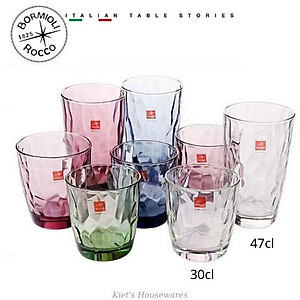 Bộ 6 ly thủy tinh Bormioli Rocco Diamond 300ml – Ly uống nước cao cấp | Màu trắng – xanh biển – tím