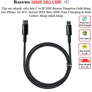 Cáp sạc nhanh, siêu bền C to IP 20W Baseus Tungsten Gold dùng cho iPhone 12/ iP11 Series/ iPXS Max (20W, Fast Charging & Data Cable)- Hàng chính hãng