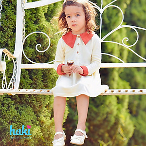 Váy bé gái len dài tay phối cổ Haki