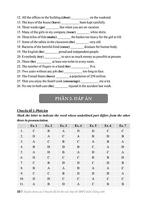 Tuyển chọn các chuyên đề ôn thi vào lớp 10 THPT môn Tiếng Anh