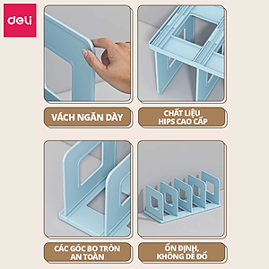 Giá Đựng Sách Để Bàn Deli - Kệ Chia 4 Ngăn Văn Phòng Học Sinh Sinh Viên - Chặn Sách Nhiều Ngăn Giúp Sắp Xếp Tài Liệu
