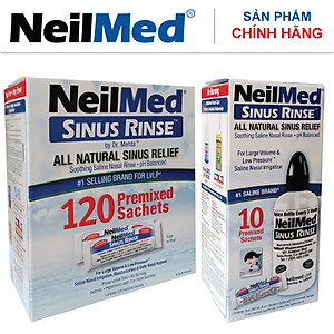 Combo Adult SinusCare : Bình Rửa Vệ Sinh Mũi Xoang Người Lớn NeilMed Sinus Rinse - SX Mỹ, Giải Pháp Tối Ưu hỗ trợ điều trị Viêm Xoang Cấp & Mãn. (Bình 10 gói và Hộp 120 gói muối rửa bổ sung)