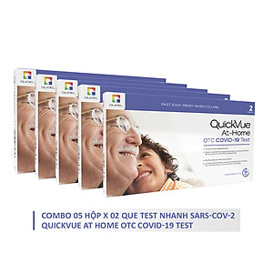 Combo 5 hộp x 2 kit QuickVue Covid-19 Test nhanh tại nhà (lấy mẫu mũi chỉ 1.5 - 2cm không gây đau) - Hàng Mỹ chính hãng