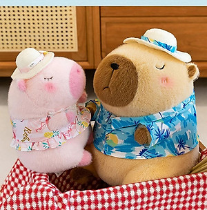 Thú nhồi bông Capybara đi biển ngộ nghĩnh - Size 35cm đến 45cm - Quà tặng gấu bông chuột lang đeo phao vịt cute.