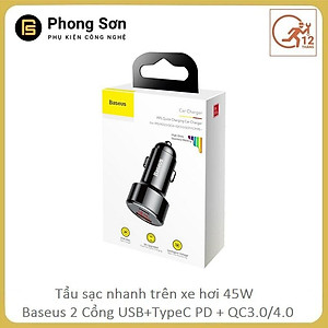Tẩu sạc cho ô tô Baseus sạc nhanh 45W chuẩn PD , Q.C 3.0 - Hàng Chính Hãng