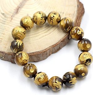 Vòng Tay Đá Mắt Hổ Vàng Chạm Rồng 12MM
