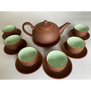 Ấm chén tử sa bát tràng dáng tống ganh nâu lòng xanh