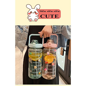 Bình Đựng Nước Sports Cup Phong Cách Thể Thao Có Ống Hút Dung Tích 2L Dễ Thương Có Vạch Báo Giờ Uống Nước