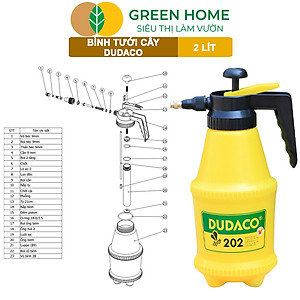 Bình Tưới Cây GreenHome, Dudaco, 2 Lít, Thân Bình Dày, Phun Xa 2 Chế Độ, Bơm Nhẹ Tay, Bình Tưới Cây Phun Sương, Bền, Đẹp