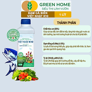 Phân Đạm Cá Hữu Cơ Sinh Học GreenHome, Dịch Cá Biển Thủy Phân K10, Chai 1Lít, Hàm Lượng Dinh Dưỡng Cao, Thế Hệ Mới, Công Nghệ Nhật Bản