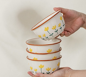 Bộ Bát Đĩa Thương Hiệu GOSU họa tiết Hoa Tulip Vàng nước men sáng đẹp