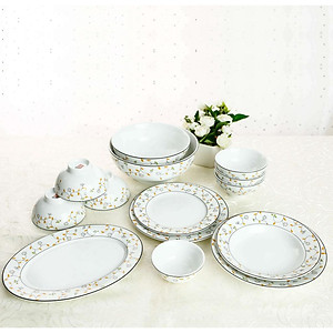 Combo bát đĩa sứ cao cấp Long Phương hoa dây cam A03