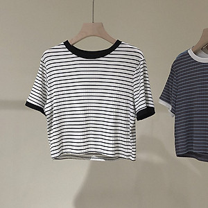 áo thun ngắn croptop sọc ngang mềm mịn cute