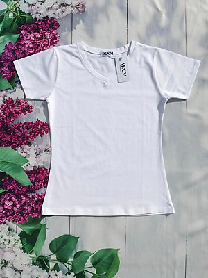 Áo thun nữ trơn cổ tim tay ngắn thun cotton 4 chiều form ôm body MXM ( ANU007 )