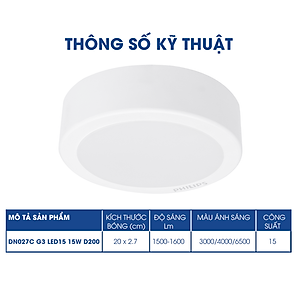 Bộ Đèn Philips LED Ốp Trần tròn lắp nổi DN027C Công suất (9W, 12W, 15W, 19W)