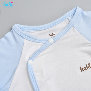 Bộ quần áo sơ sinh cài chéo, tay raglan phối màu vải Bamboo cao cấp Haki BB036, set dài tay cho bé trai bé gái từ 2,5 - 8kg, bộ sơ sinh sợi tre cho bé hàng chính hãng HAKI