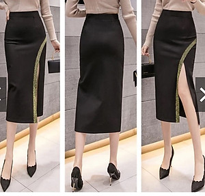 Chân váy body xẻ tà viền kim tuyến C052