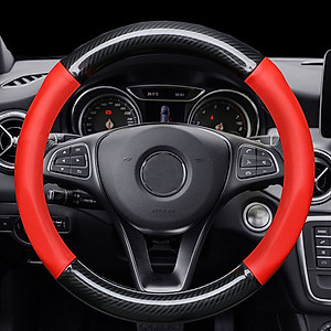 Bọc vô lăng TTAUTO cho xe ô tô từ 4 đến 7 chỗ chất liệu da vân carbon cao cấp (Đen-Đỏ)