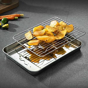 Khay Nướng Inox TOKDODO Kèm Vỉ Hấp Dùng Để Nướng Bánh , Thực Phẩm, Up Cốc Tiện Dụng