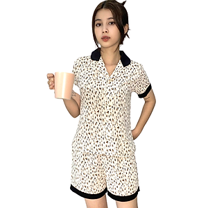 Đồ bộ mặc nhà nữ Pyjama lụa Mango VILADY - B132 kiểu quần đùi tay cộc mặc hè thoáng mát, họa tiết hình con sóc dễ thương