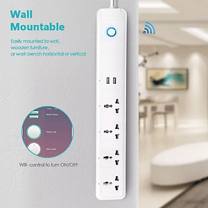 Ổ Cắm Dài Thông Minh Wifi TUYA 4 Chấu & 2 cổng USB, điều khiển độc lập app Tuya Smart Life, Hẹn giờ Bật Tắt