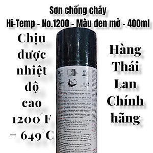 Sơn xịt chống cháy chịu được nhiệt độ cao Hi-Temp - No.1200 - Màu đen mờ - 400ml - Made in Thái Lan
