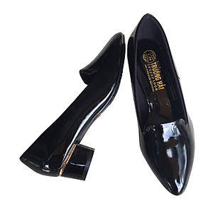 Giày cao gót nữ cao 3cm đen Trường Hải da bóng đế vuông CGN124