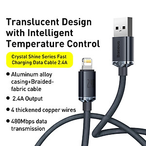 Cáp sạc nhanh, truyền dữ liệu tốc độ cao siêu bền Baseus Crystal Shine Series Fast Charging Data Cable IP 2.4A - Hàng chính hãng