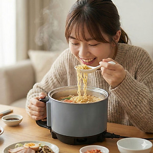 Nồi Lẩu Điện Mini 1.5L Mishio MK392 600W lòng nồi inox 304 không gỉ sét - hàng chính hãng