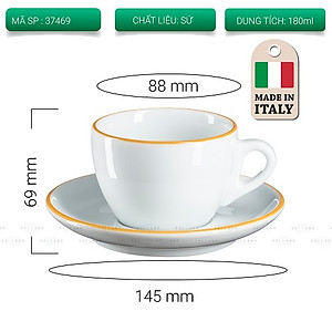 Bộ đĩa và ly sứ cà phê Ancap Cappuccino180ml vẽ tay lên viền