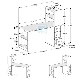 Bàn Làm Việc Kết Hợp Tủ Sách Hiện Đại Thương Hiệu SIB Decor BLV01