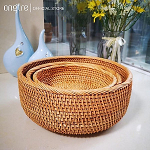 Khay mây Guột ONGTRE hình Tròn, Chữ Nhật đựng đồ ăn,trà bánh decor, chụp ảnh (nhiều Size)