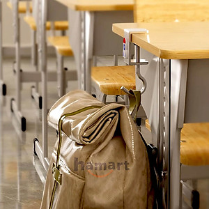 Móc Treo Balo Kẹp Cạnh Bàn Làm Việc Hamart Xoay 360 Treo Cặp Túi Xách Bình Nước Thép Xoắn Ốc Cố Định