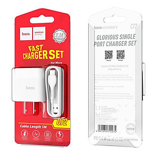 Bộ Củ Cáp Sạc Micro-USB Hoco C72 Cho Samsung, Xiaomi, Oppo,... Sạc Nhanh Tối Đa 2.1A - Hàng Chính Hãng